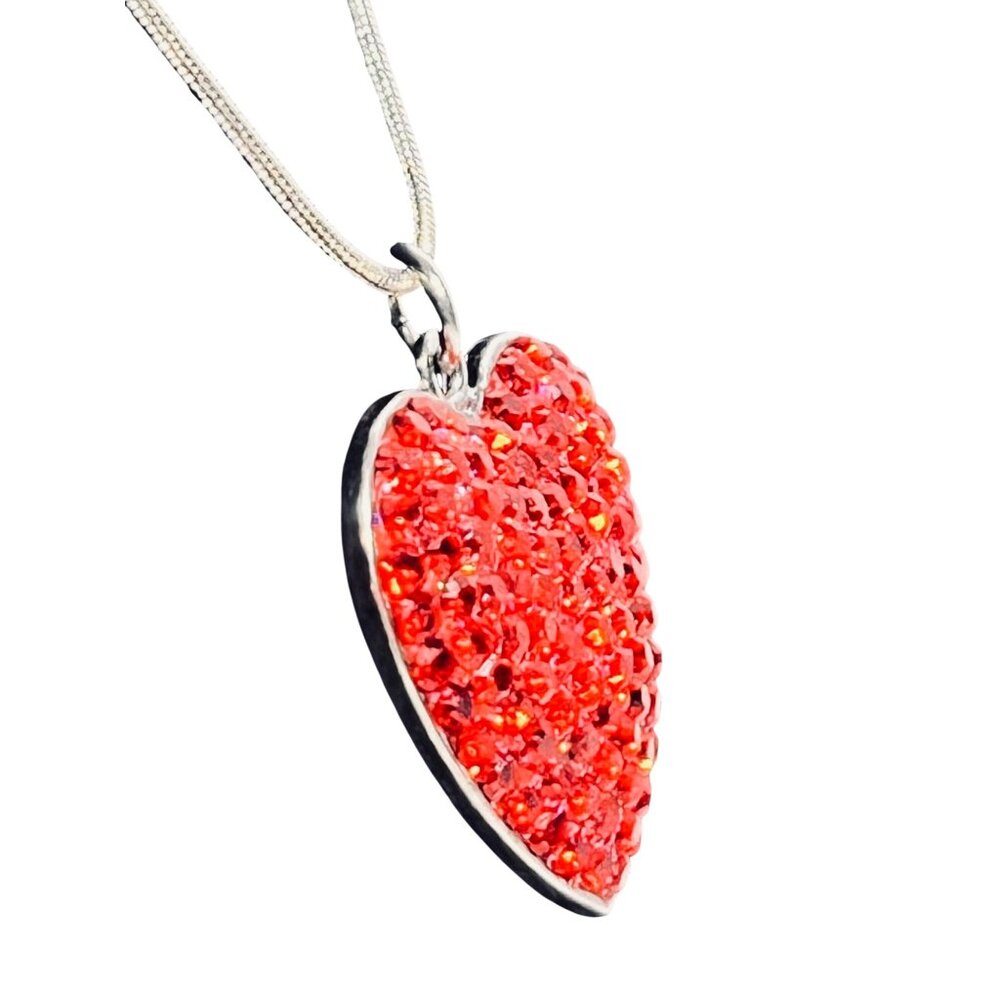 Kirks Folly Silver Tone Snake Chain Necklace W/ Rhinestone Heart Pendant (6280) - Picture 4 of 8
